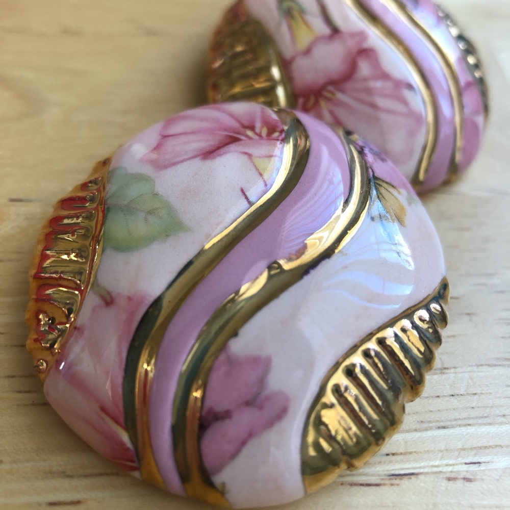 Pink and Gold Porcelain earrings (E3)
